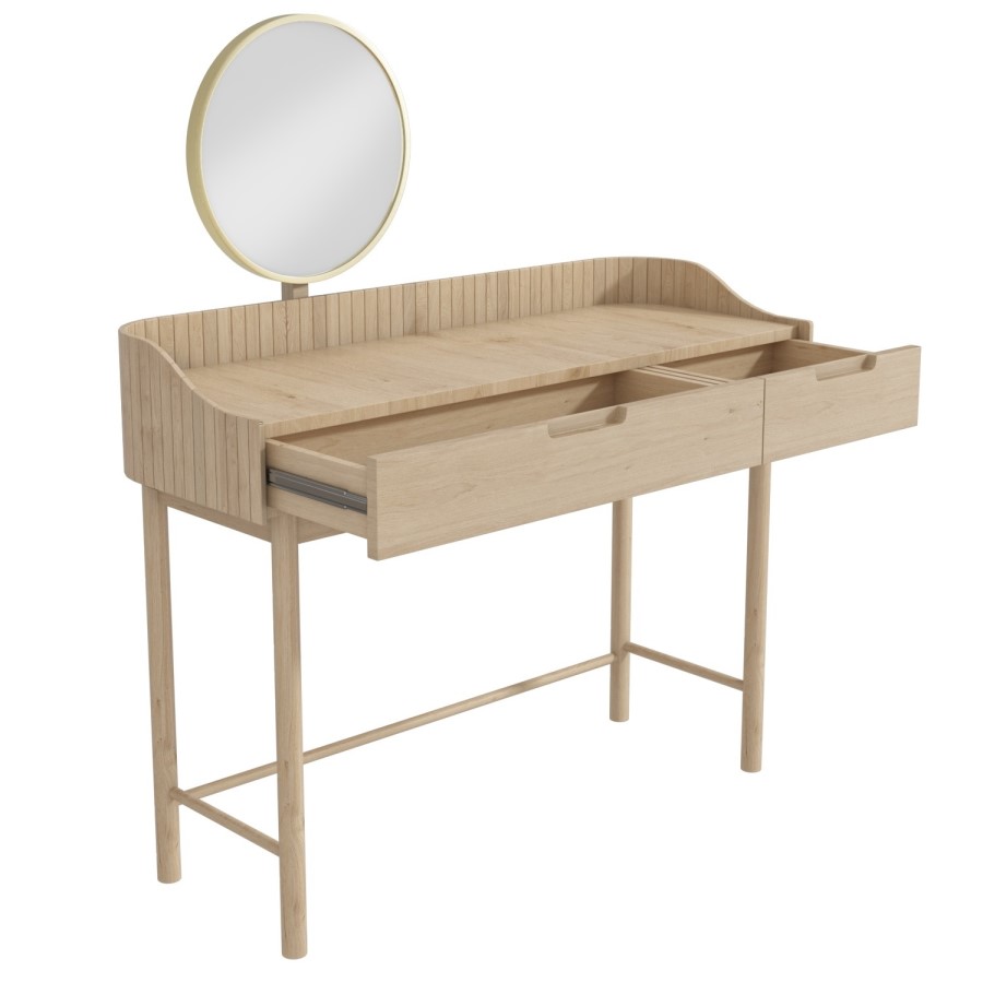 GRADE A2 - Light Wood Mid-Century Modern Dressing Table with Mirror and Drawers - Saskia