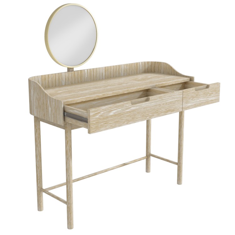 Light Wood Mid-Century Modern Dressing Table with Mirror and Drawers - Saskia