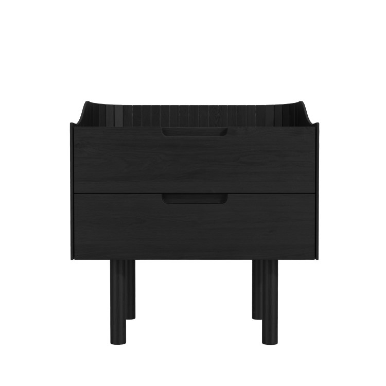 Black Mid-Century Modern 2 Drawer Bedside Table - Saskia