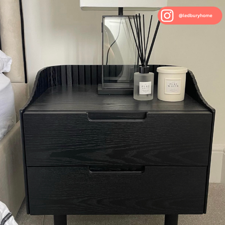 Black Mid-Century Modern 2 Drawer Bedside Table - Saskia