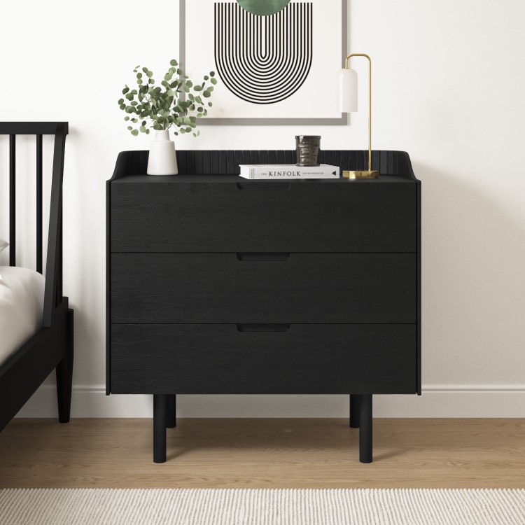 Black Mid-Century Modern Chest of 3 Drawers - Saskia