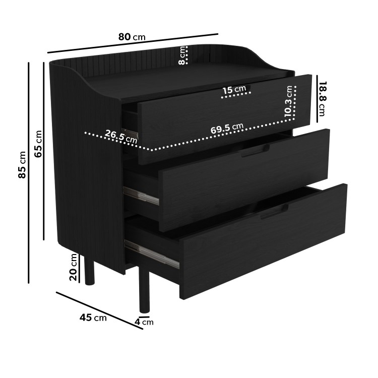 Black Mid-Century Modern Chest of 3 Drawers - Saskia