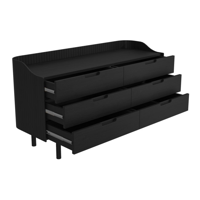 Wide Black Mid-Century Modern Chest of 6 Drawers - Saskia