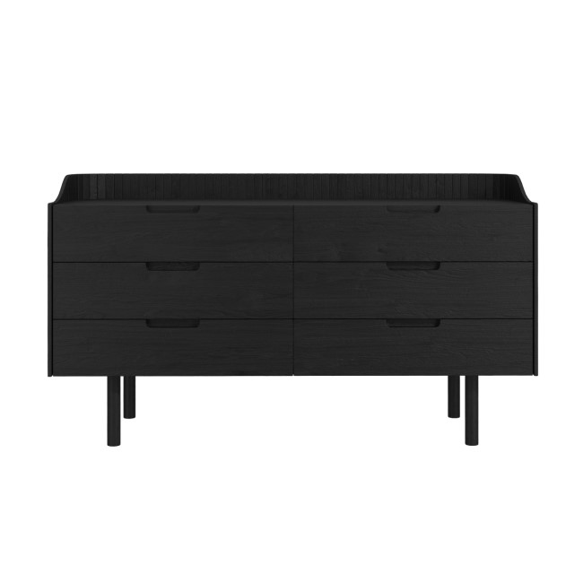 Wide Black Mid-Century Modern Chest of 6 Drawers - Saskia