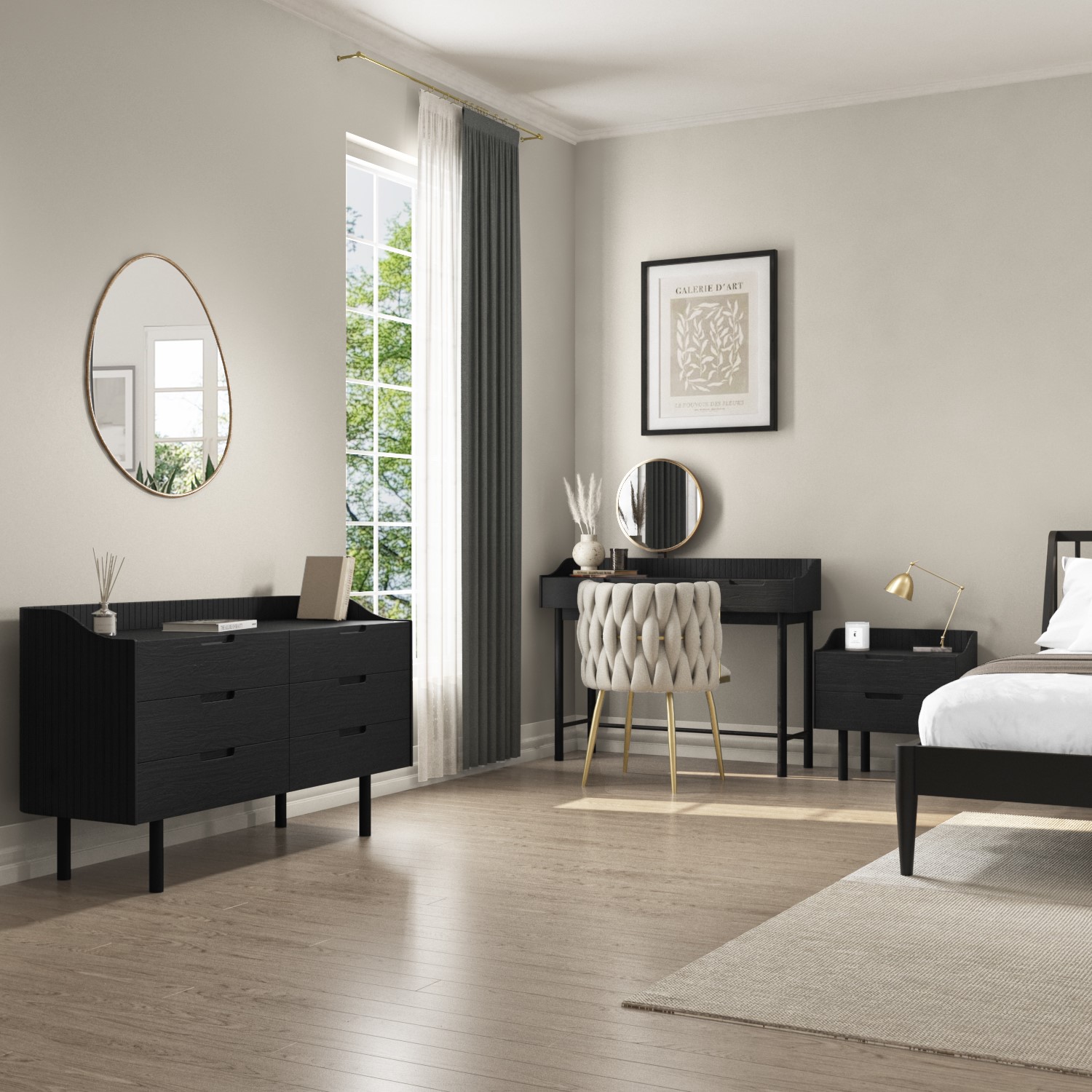 ALMOST PERFECT - Black Mid-Century Modern Dressing Table with Mirror and Drawers - Saskia - Furniture123 ALMOST PERFECT - Black Mid-Century Modern Dressing Table with Mirror and Drawers - Saskia - Furniture123