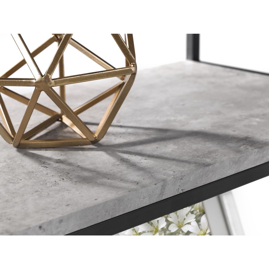 Tall Black Metal Open Bookcase with Faux Concrete Shelves - Julian Bowen