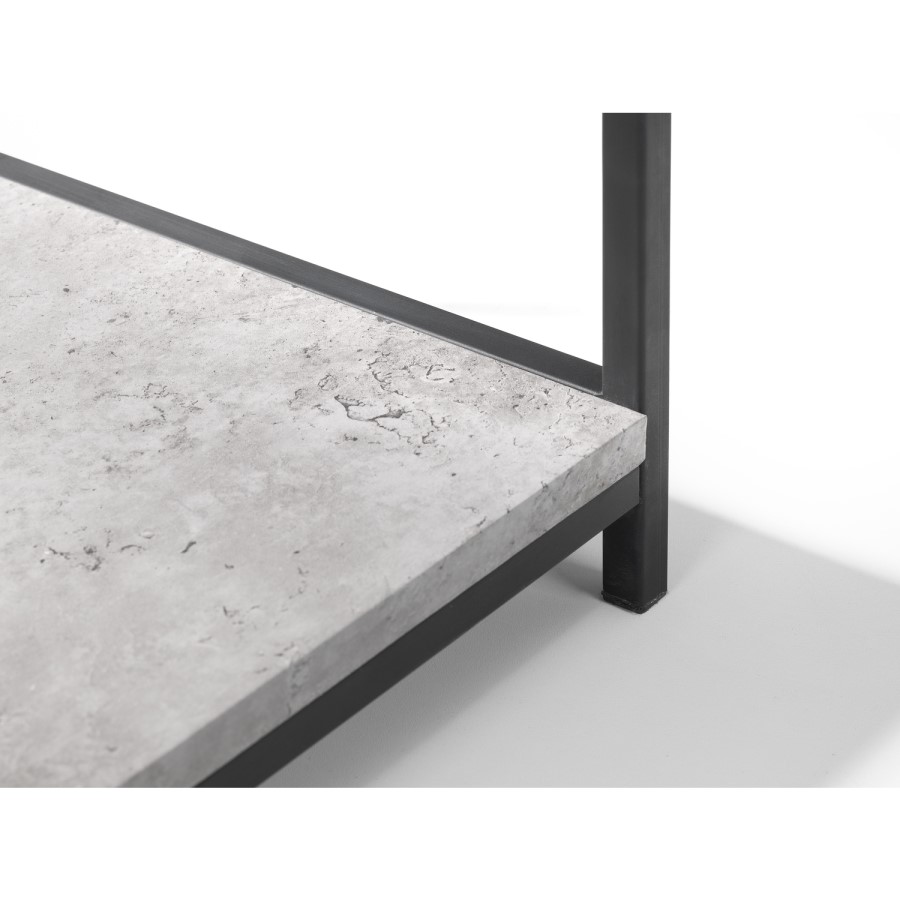 Tall Black Metal Open Bookcase with Faux Concrete Shelves - Julian Bowen