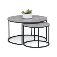 Round Nest of 2 Coffee Tables in Faux Concrete & Black Metal - Julian Bowen Round Nest of 2 Coffee Tables in Faux Concrete & Black Metal - Julian Bowen