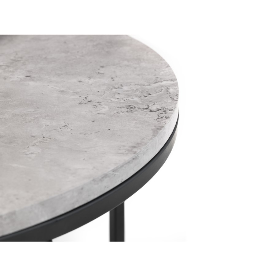 Round Nest of 2 Coffee Tables in Faux Concrete & Black Metal - Julian Bowen