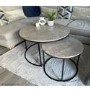 Round Nest of 2 Coffee Tables in Faux Concrete & Black Metal - Julian Bowen
