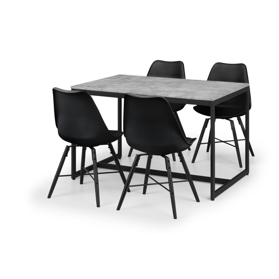 Concrete Dining Table with 4 Black Dining Chairs - Julian Bowen