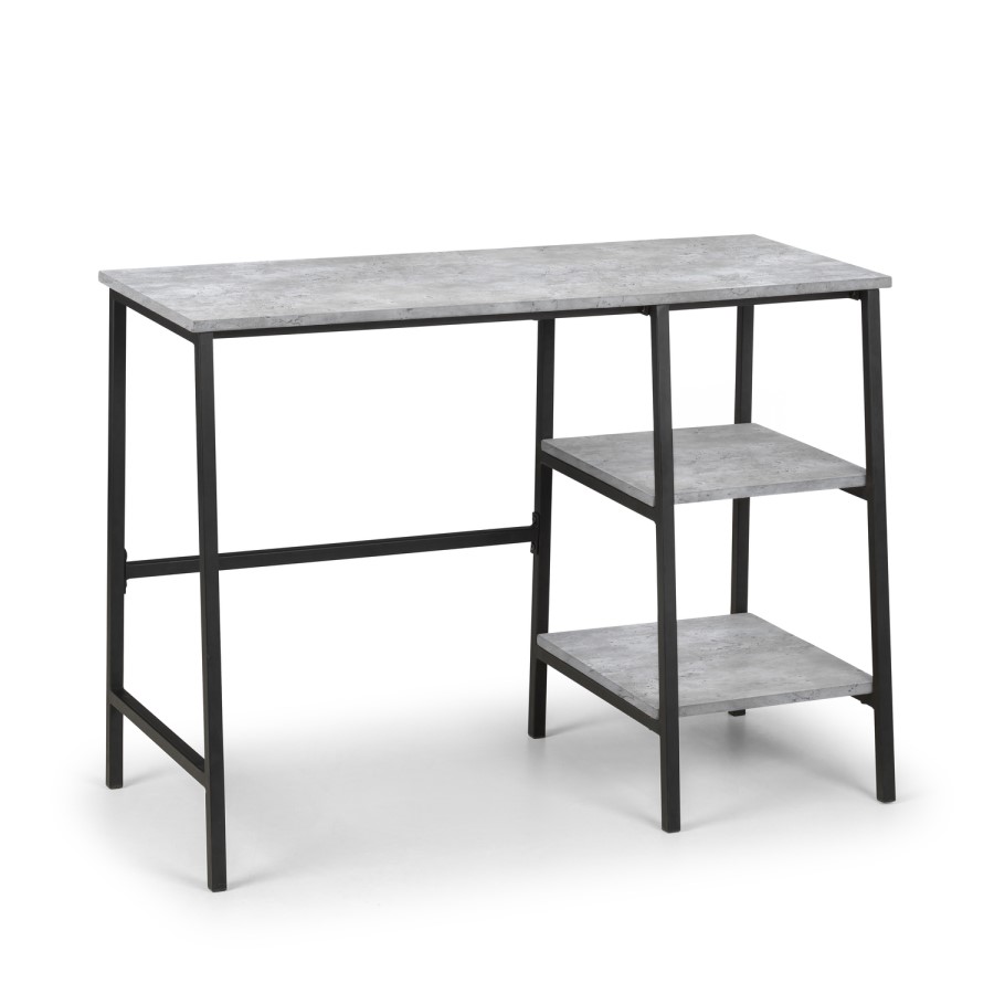 Grey Concrete Effect Desk with Shelves - Staten - Julian Bowen