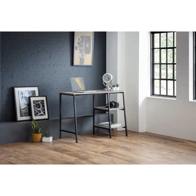 Grey Concrete Effect Desk with Shelves - Staten - Julian Bowen 