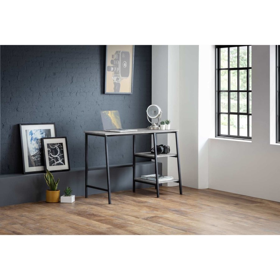 Grey Concrete Effect Desk with Shelves - Staten - Julian Bowen