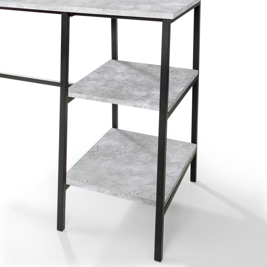 Grey Concrete Effect Desk with Shelves - Staten - Julian Bowen