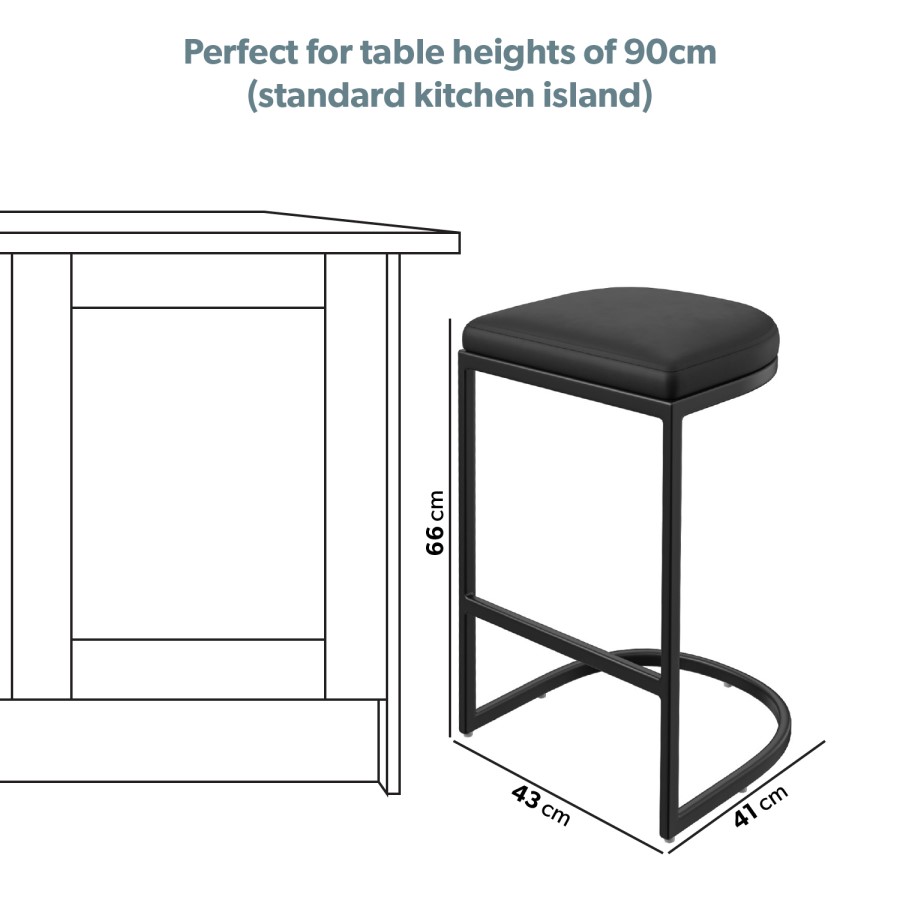 GRADE A1 - Black Faux Leather Kitchen Stool - 66cm - Stella