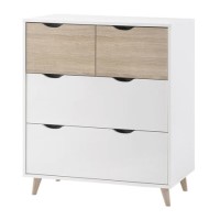 Scandi White and Oak Chest of 4 Drawers - LPD