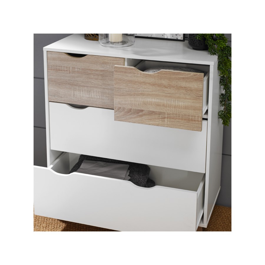 Scandi White and Oak Chest of 4 Drawers - LPD