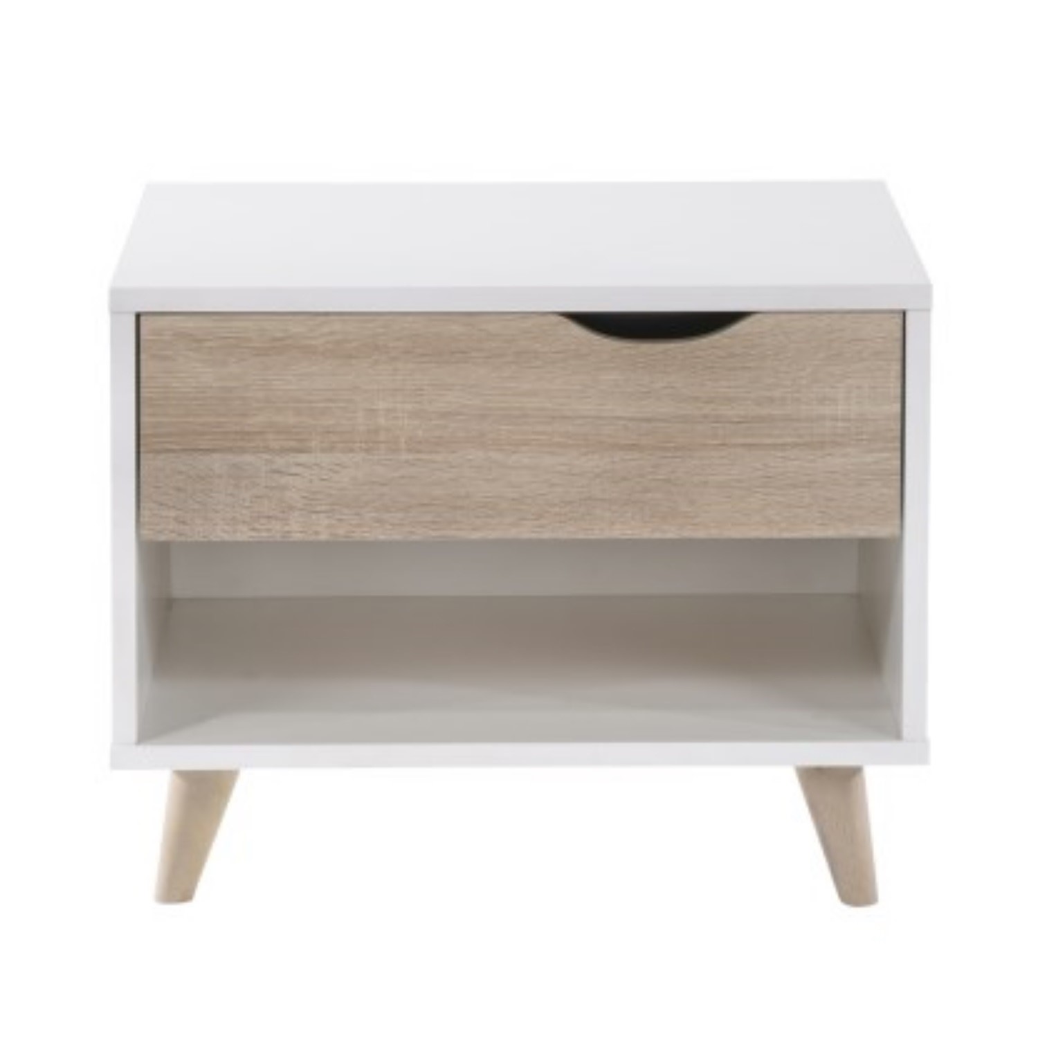 Photo of Scandi white and oak bedside table with drawer - lpd