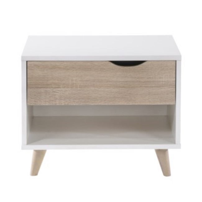 Scandi White and Oak Bedside Table with Drawer - LPD