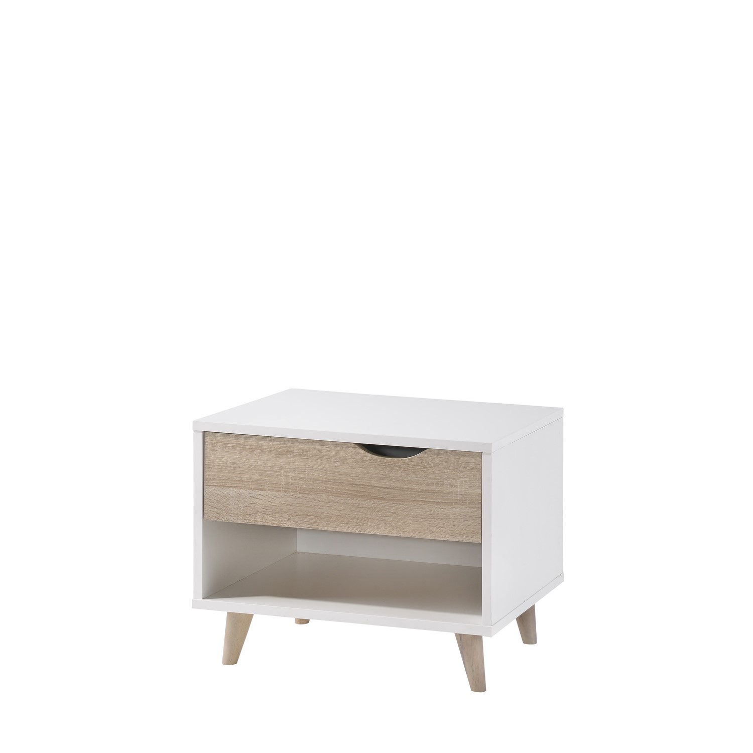 Read more about Scandi white and oak bedside table with drawer lpd