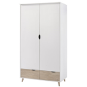STOCKHROBE2D Scandi White and Oak Double Wardrobe with 2 Drawers - Stockholm - LPD