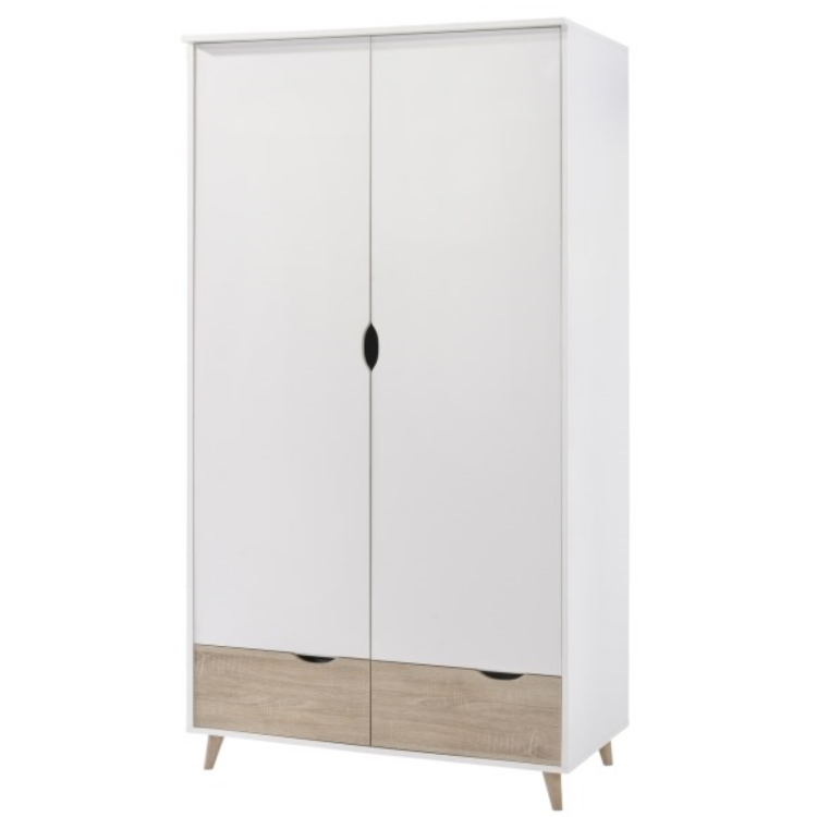 Scandi White and Oak Double Wardrobe with 2 Drawers - Stockholm - LPD