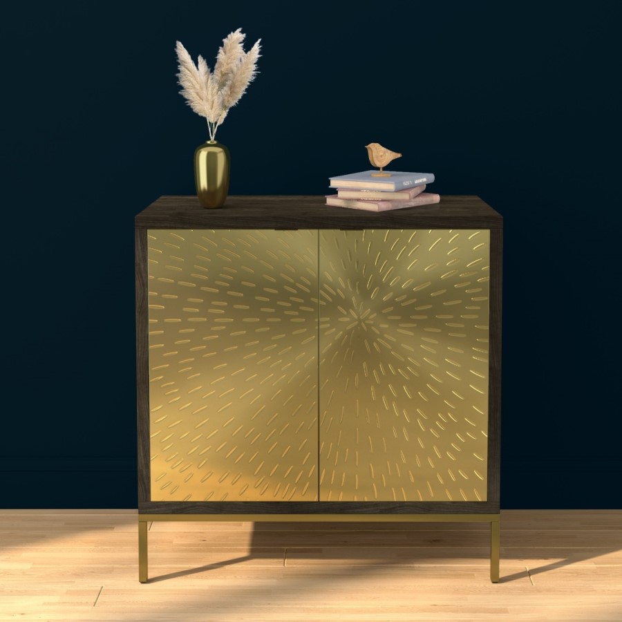 Sunburst Small Sideboard in Gold & Walnut Wood