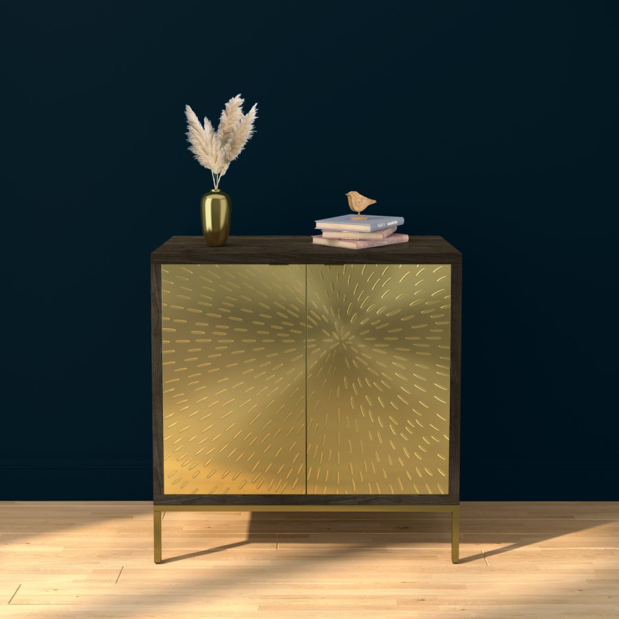 Sunburst Small Sideboard in Gold & Walnut Wood