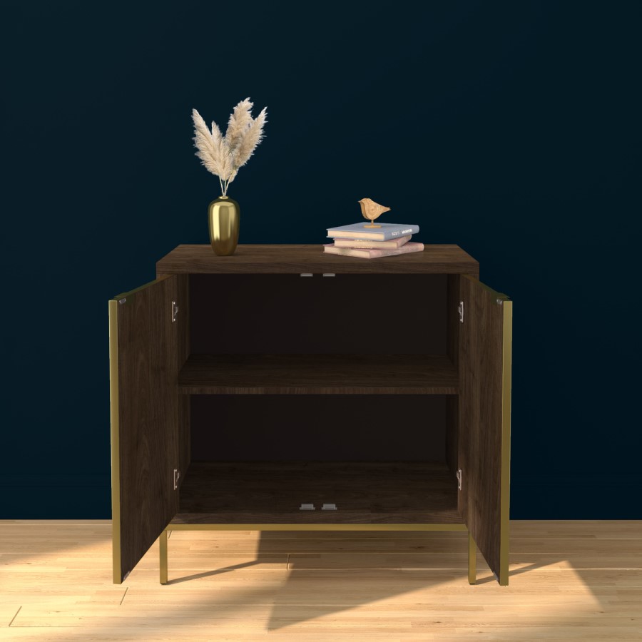 Sunburst Small Sideboard in Gold & Walnut Wood