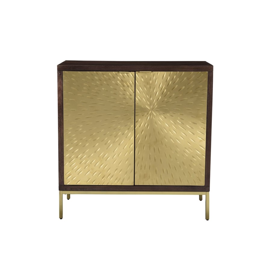 Sunburst Small Sideboard in Gold & Walnut Wood