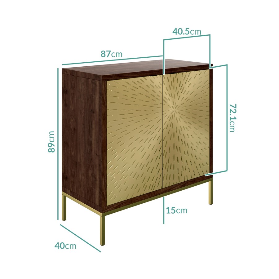 Sunburst Small Sideboard in Gold & Walnut Wood