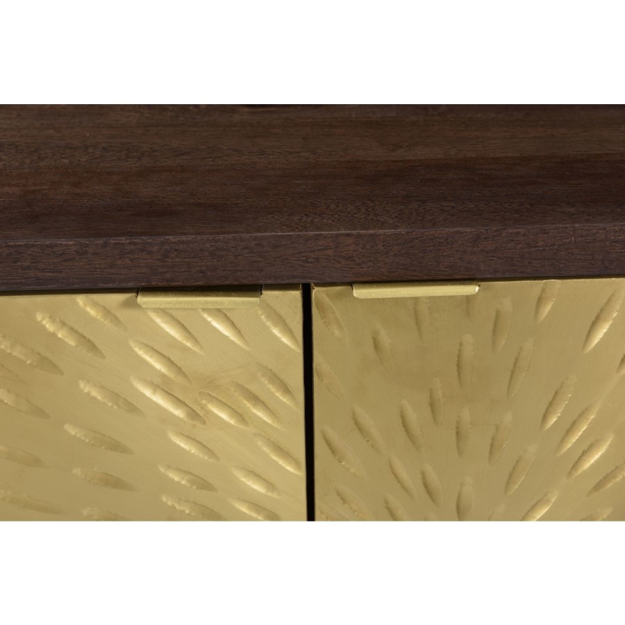 Sunburst Small Sideboard in Gold & Walnut Wood