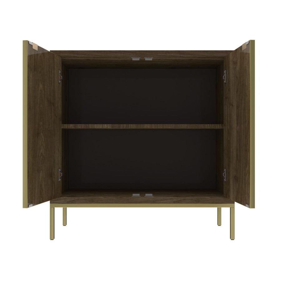 Sunburst Small Sideboard in Gold & Walnut Wood