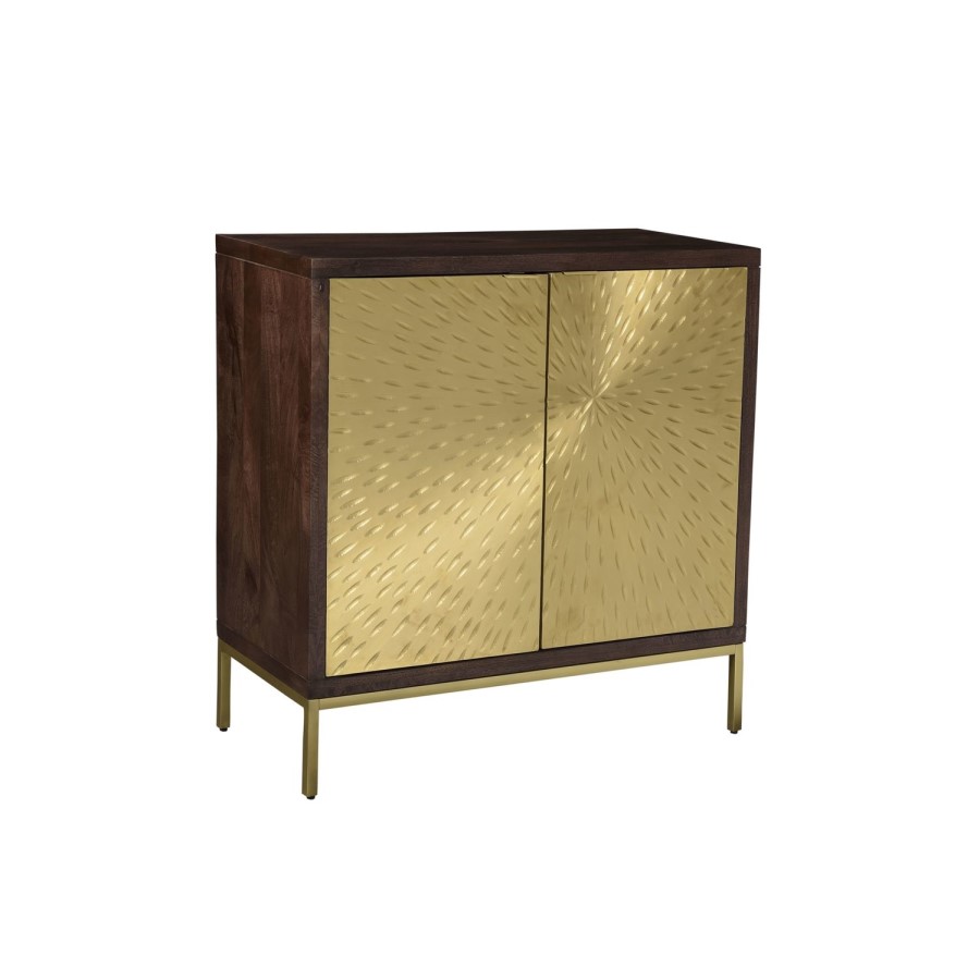 Sunburst Small Sideboard in Gold & Walnut Wood