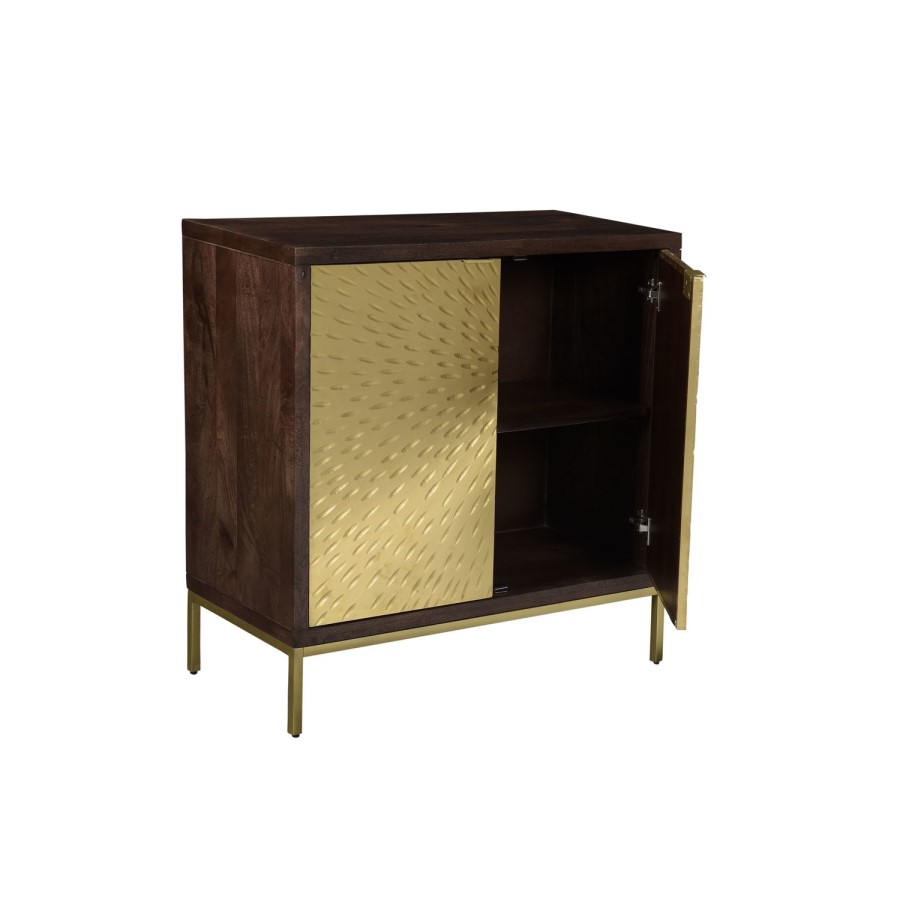 Sunburst Small Sideboard in Gold & Walnut Wood