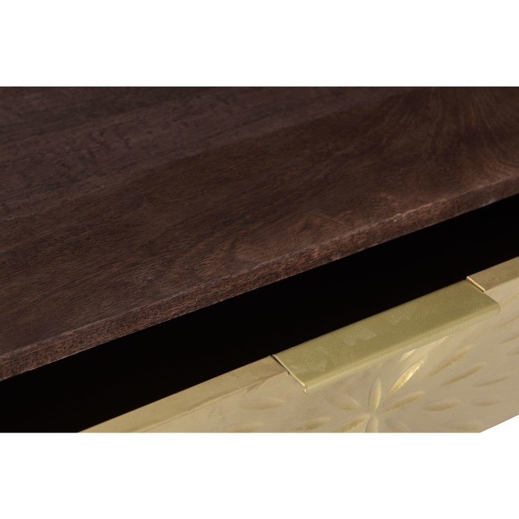 Dark Wood & Gold Console Table with Storage Drawer - Sunburst