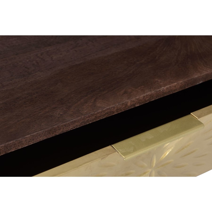 GRADE A2 - Solid Dark Wood & Gold Console Table - Art Deco - Sunburst
