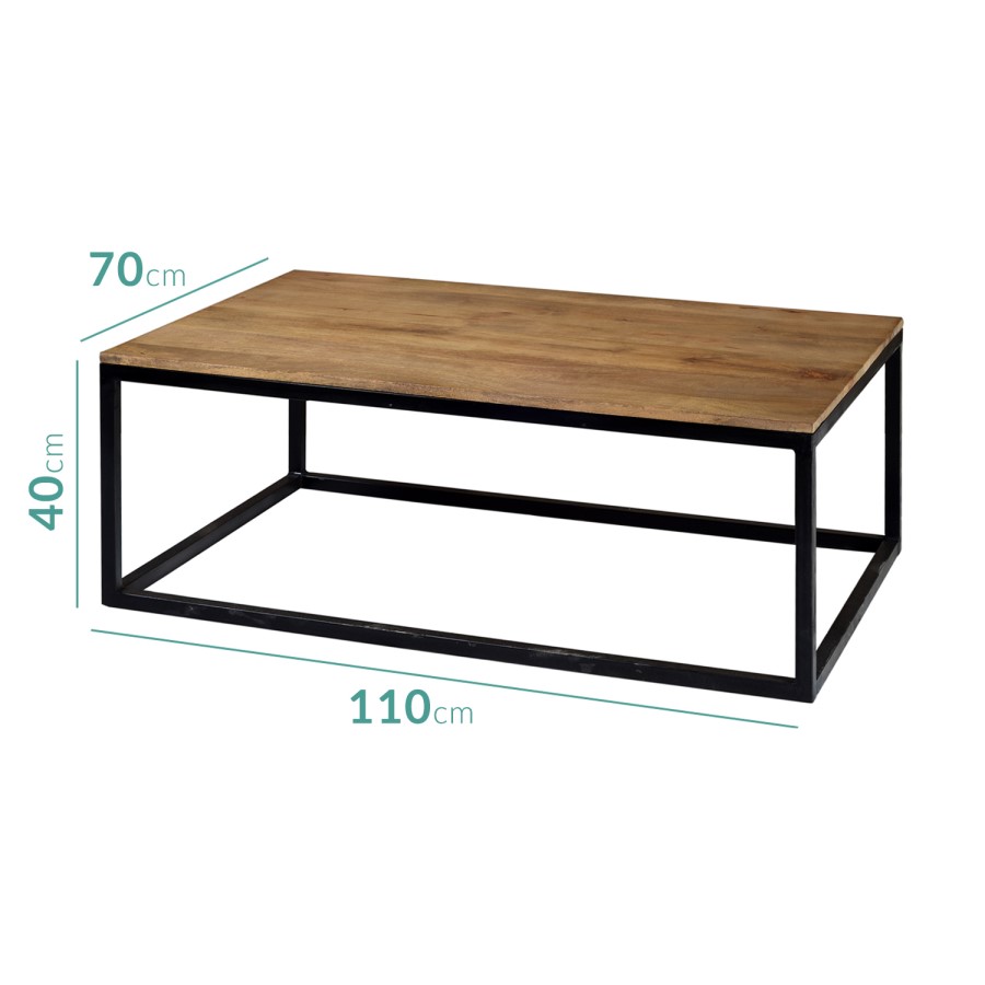 Suri Modern Industrial Rectangle Coffee Table in Mango Wood & Metal Detail