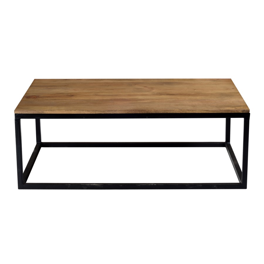 Suri Modern Industrial Rectangle Coffee Table in Mango Wood & Metal Detail