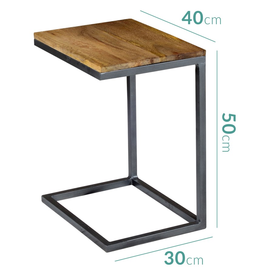 GRADE A1 - Suri Modern Industrial Small Side Table in Mango Wood & Metal Detail