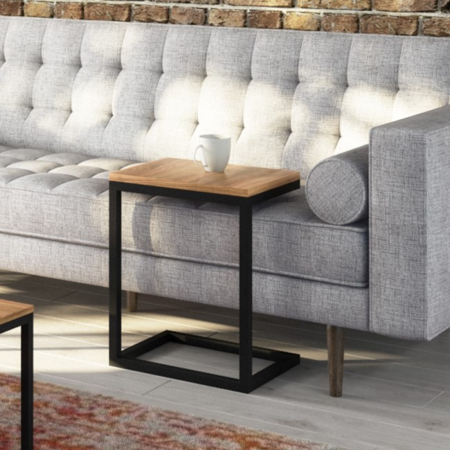 Suri Sofa Side Table in Industrial Solid Wood & Steel Frame