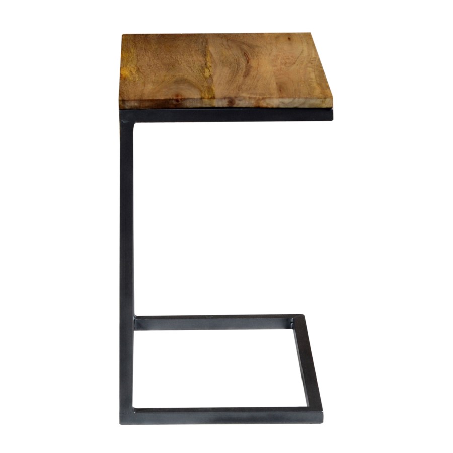 GRADE A1 - Suri Modern Industrial Small Side Table in Mango Wood & Metal Detail