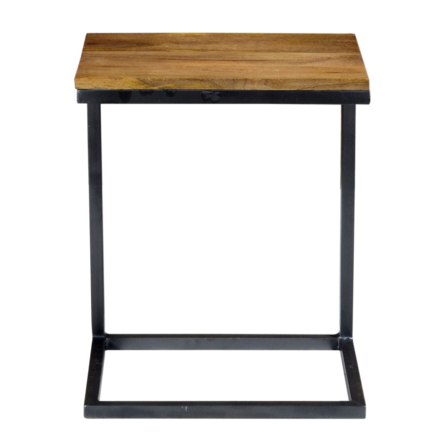 GRADE A1 - Suri Modern Industrial Small Side Table in Mango Wood & Metal Detail