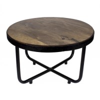 Suri Modern Industrial Round Coffee Table in Dark Mango Wood & Metal Detail