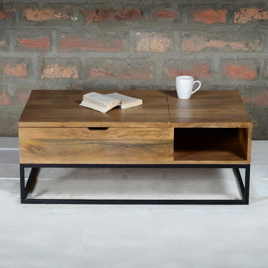 GRADE A1 - Suri Industrial Modern Coffee Table with Storage in Mango Wood & Metal Detail
