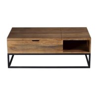 Solid Wood Flip Top Coffee Table with Industrial Black Base - Suri