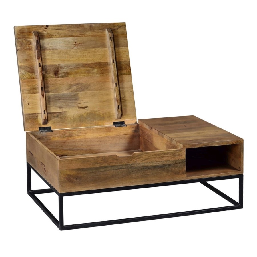 Solid Wood Flip Top Coffee Table with Industrial Black Base - Suri