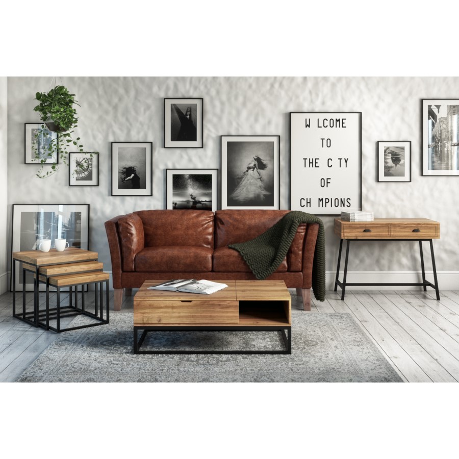 GRADE A1 - Suri Industrial Console Table in Mango Wood & Black Metal - 2 Drawers