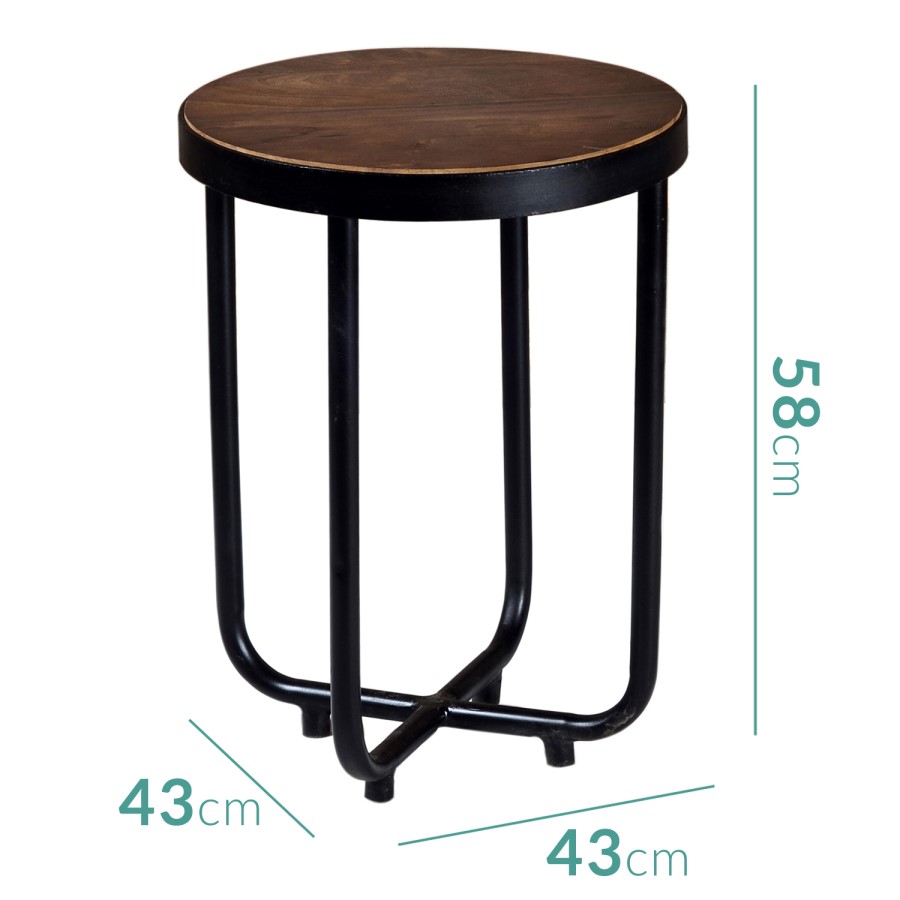 Suri Industrial Round Side Table in Mango Wood and Metal